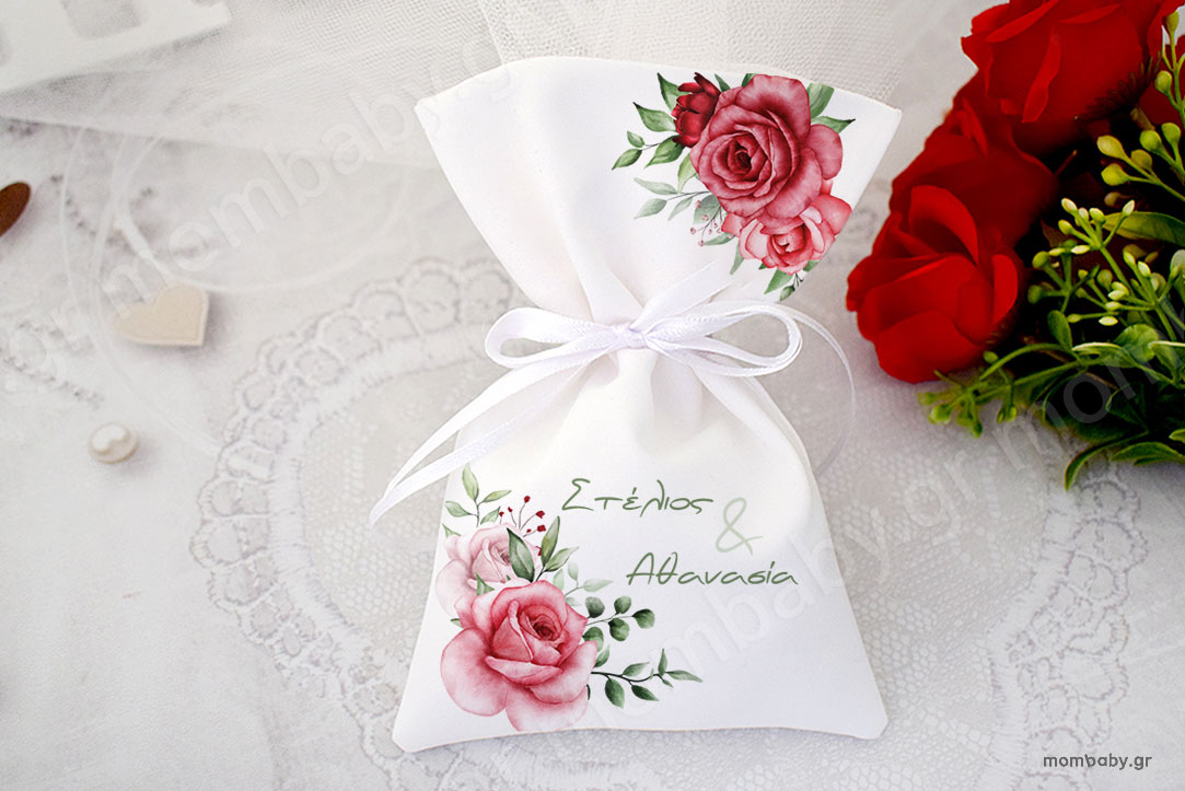 Μπομπονιέρα Γάμου Πουγκί Τριαντάφυλλα