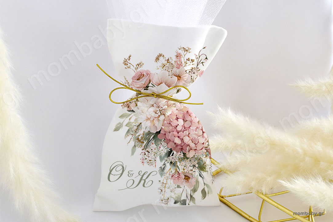 Μπομπονιέρα Γάμου Πουγκί βίνταζ Λουλούδια