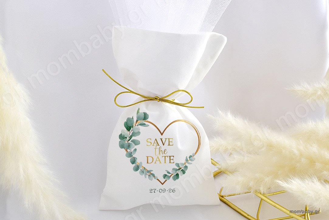 Μπομπονιέρα Γάμου Ευκάλυπτος Καρδιά Save the Date